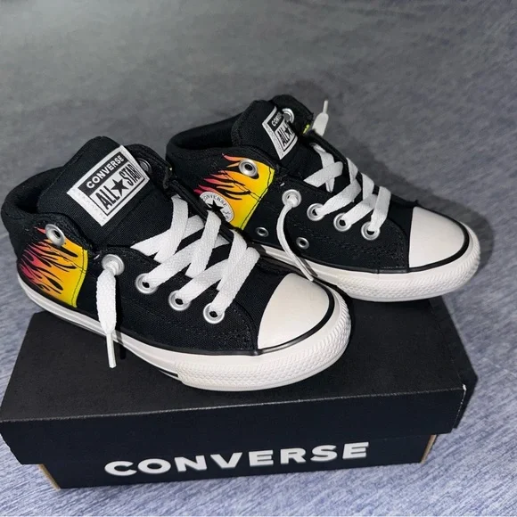 Converse Kids Black and Yellow Flame Sneakers - Picture 1 of 12